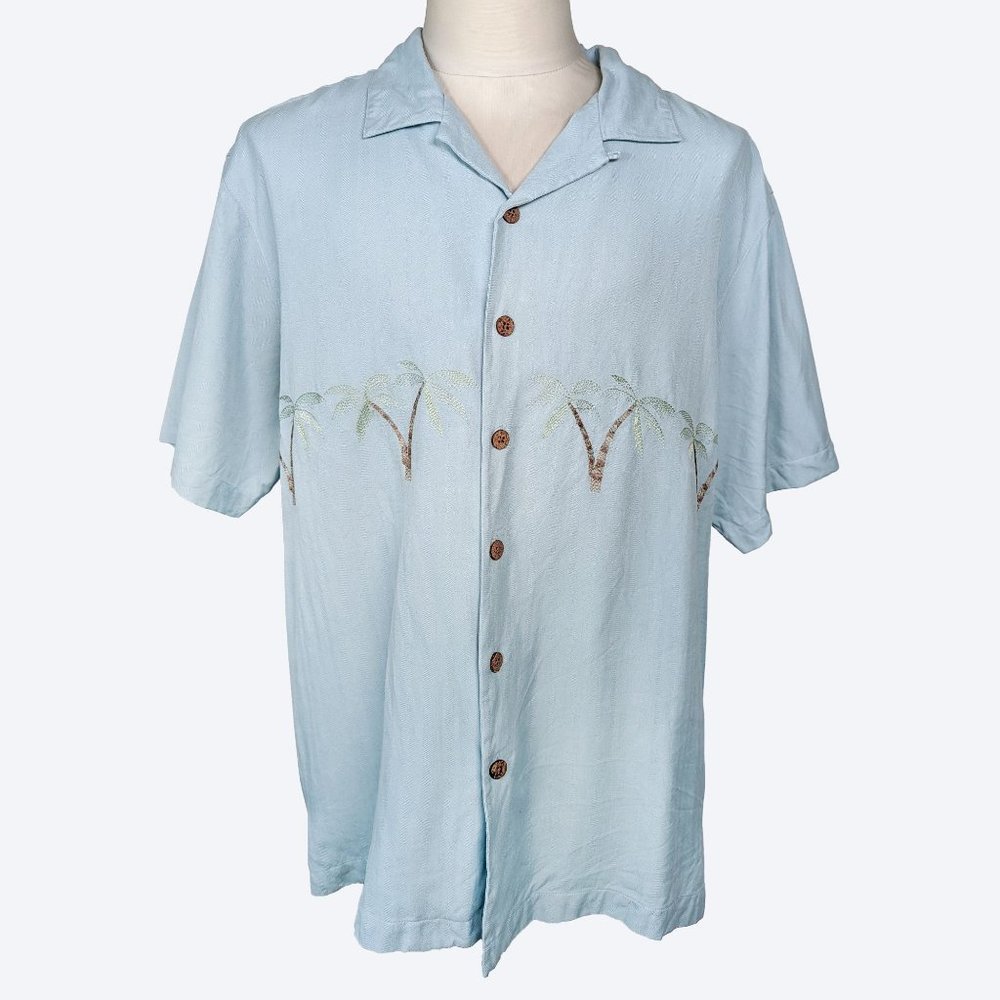 Vintage Tiki Classics 100% Silk Embroidered Palm Tree Hawaiian Shirt, L